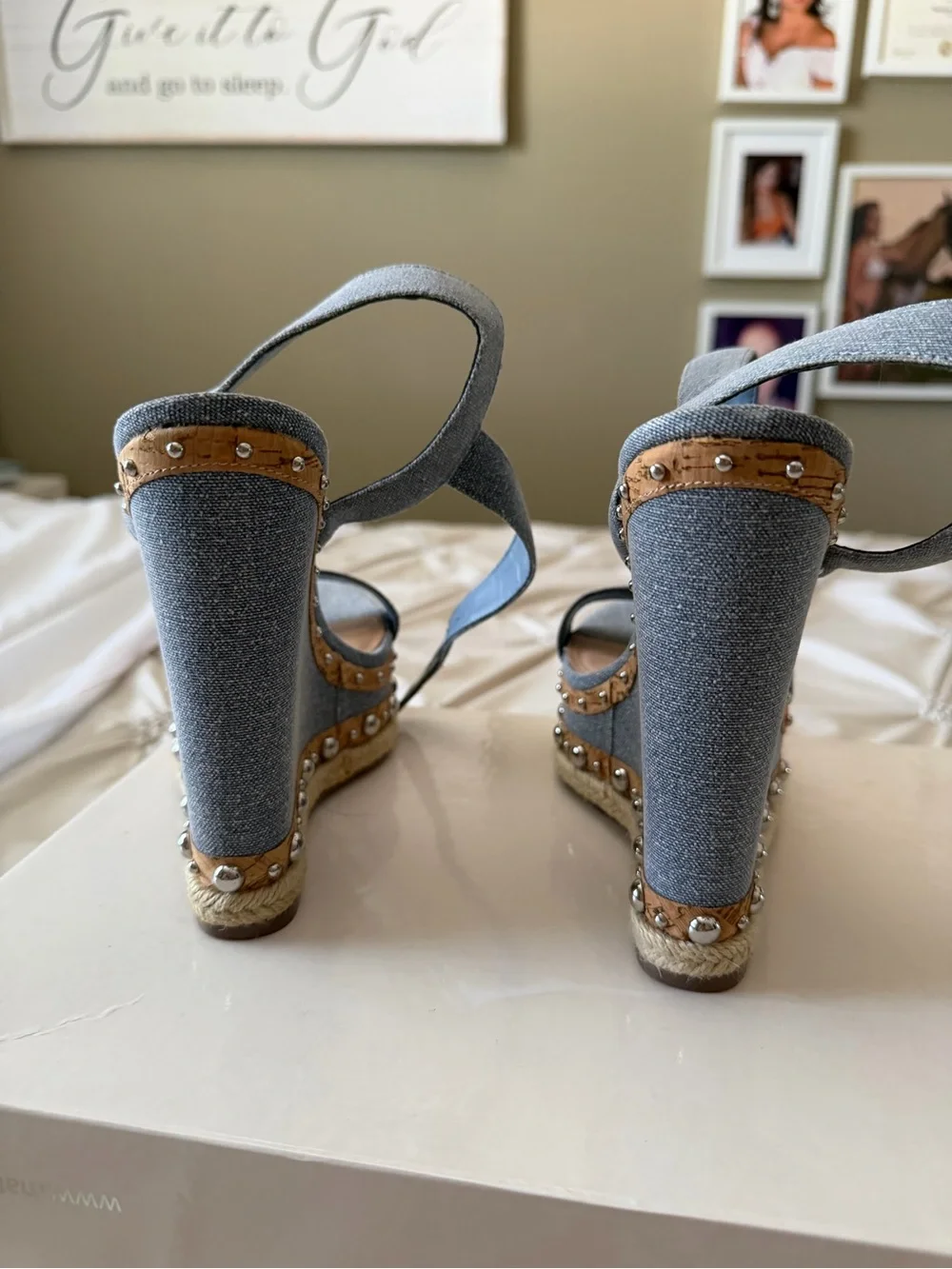 Steve Madden Denim Blue Studded Espadrille Platform Wedge Sandals